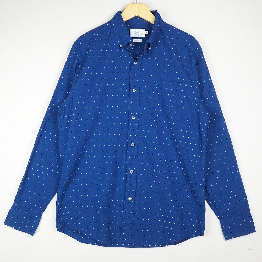 Southern Tide Geometric Polka Dot Shirt Mens M Blue Long Sleeve Skipjack Logo